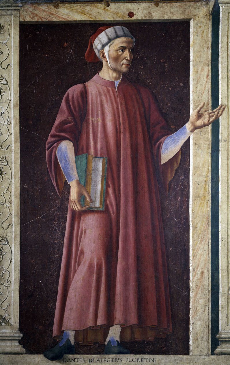 Dante Alighieri z serii słynnych mężczyzn i kobiet Villa Carducci, ok. 1450 (fresk ułożony na płótnie) autorstwa Andrea del Castagno