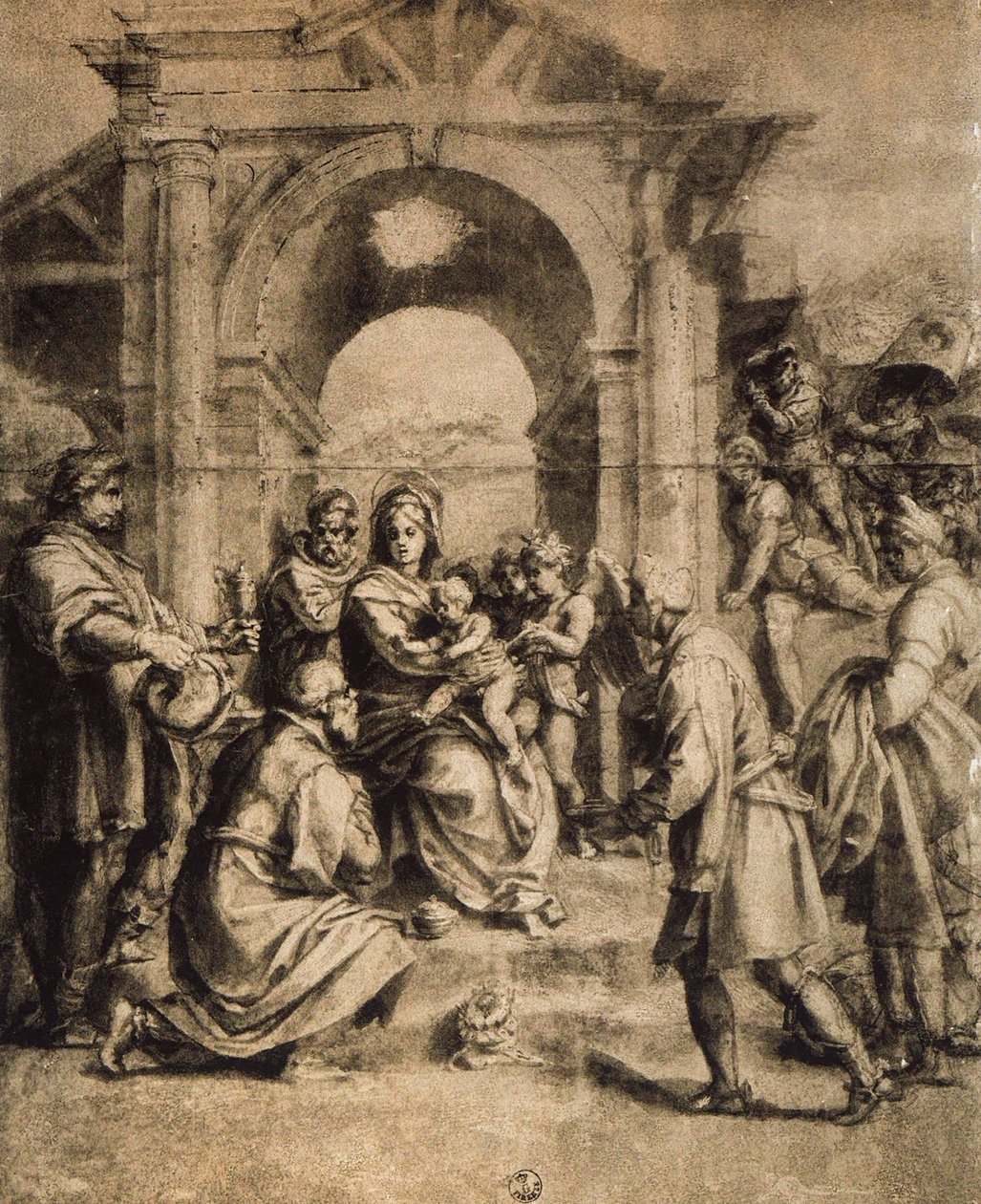 Adoracja Trzech Króli, rys. Andrea del Sarto. Gabinet Rysunków i Druków, Uffizi, Florencja autorstwa Andrea del Sarto