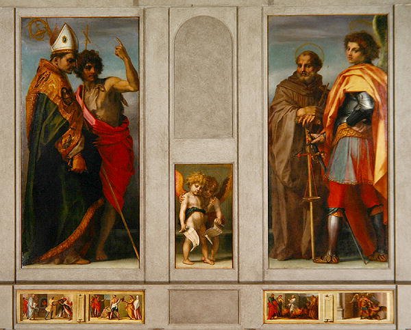 Ołtarz z czterema świętymi: Michałem Archaniołem, Janem Gualberto, Bernardem i Janem Chrzcicielem, 1528 r. autorstwa Andrea del Sarto