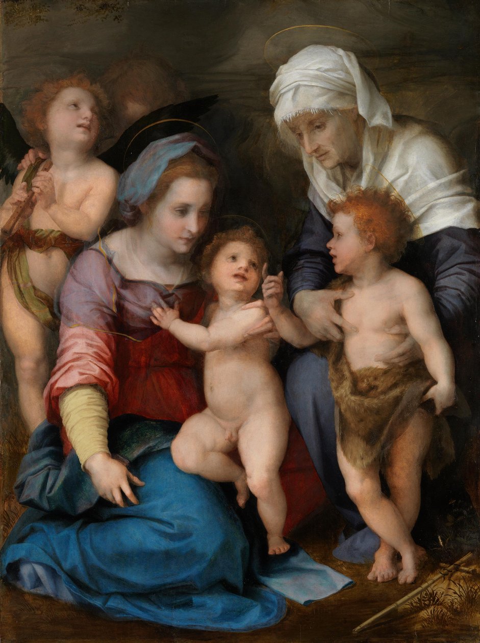 Święta Rodzina (Maria z Dzieciątkiem, małym Janem, św. Elżbietą i dwoma aniołami) autorstwa Andrea del Sarto
