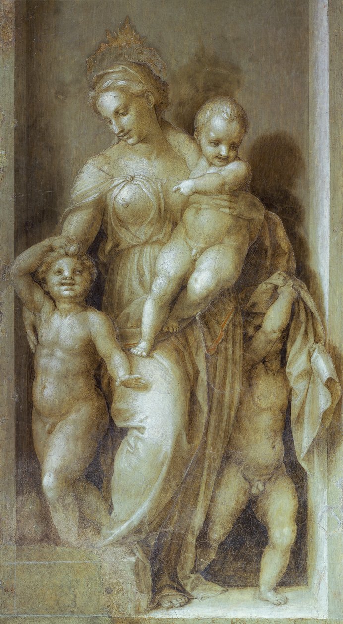 Reprezentacja miłości, fragment z Opowieści św Jana Andrei del Sarto (1486-1530), monochromatyczny fresk Klasztor Scalzo, Florencja autorstwa Andrea del Sarto