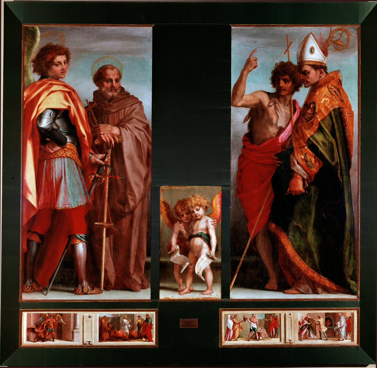 Święci Michał, Jan Gualbert, Jan Chrzciciel, Bernardo degli Uberti Predelle od Czterech Świętych. Obraz Andrea del Sarto (Andrea d
