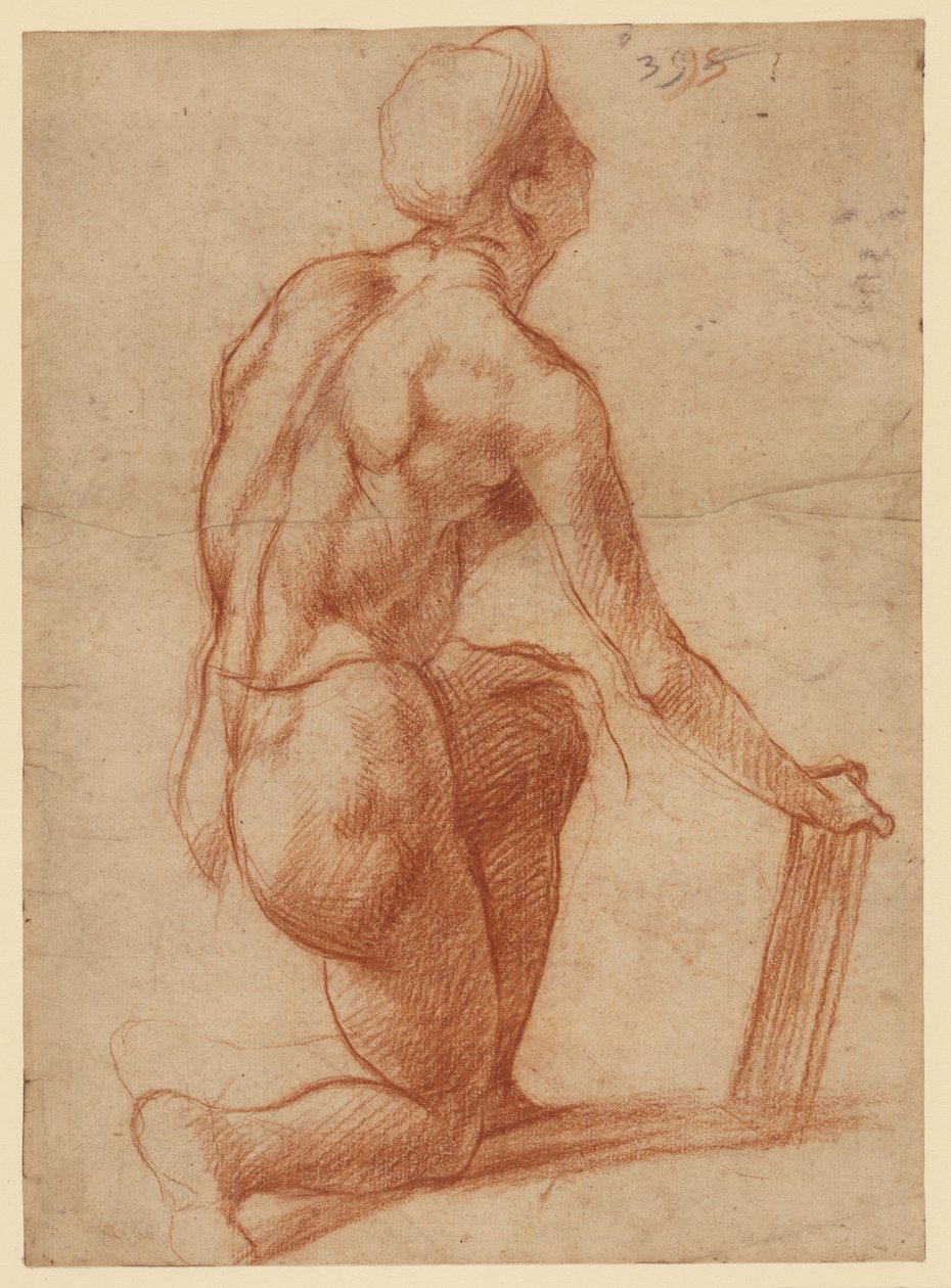 Studium klęczącej postaci ze szkicem twarzy (recto); studium postaci i twarz (verso) autorstwa Andrea del Sarto