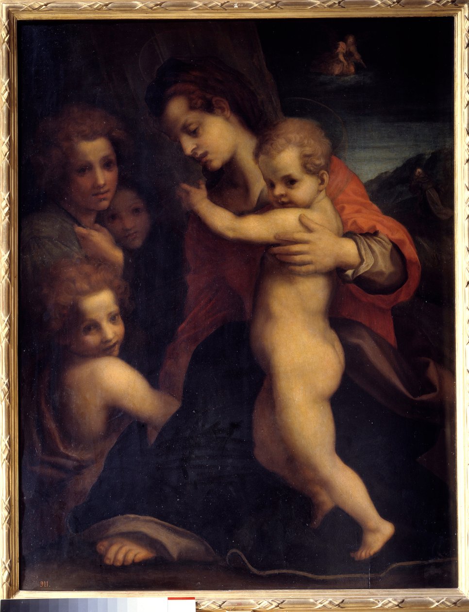 Dziewica, Dzieciątko Jezus, św. Jan i dwa anioły Obraz Andrea del Sarto (1486-1531) XVI-wieczne słońce. 1,06x0,79m Madryt, Muzeum Prado autorstwa Andrea del Sarto