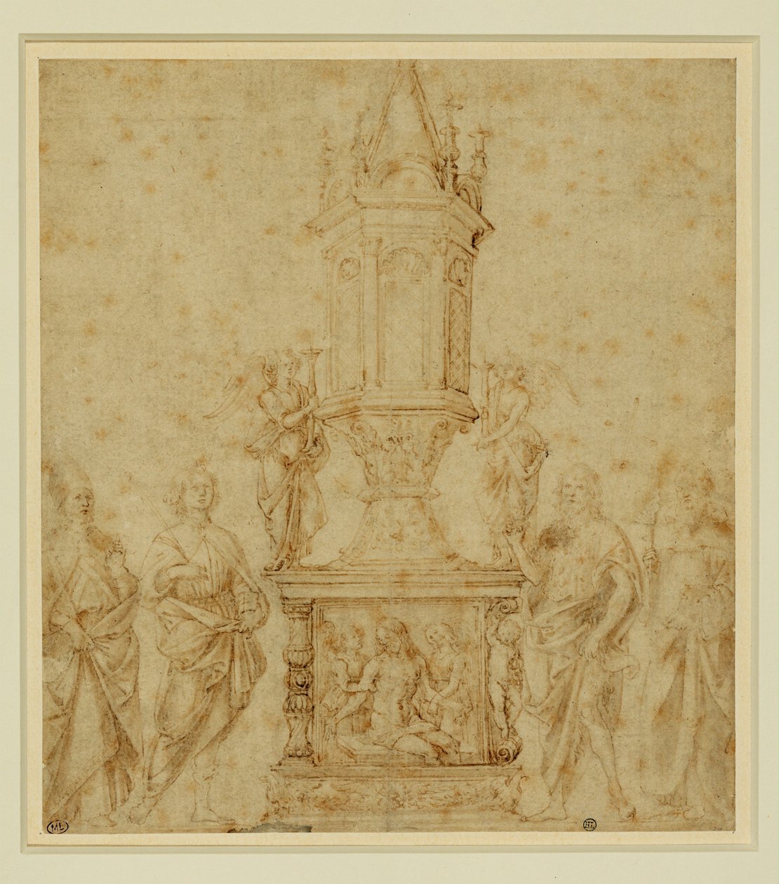 Szkoła Verrocchia. Relikwiarz między świętym ... autorstwa Andrea del Verrocchio