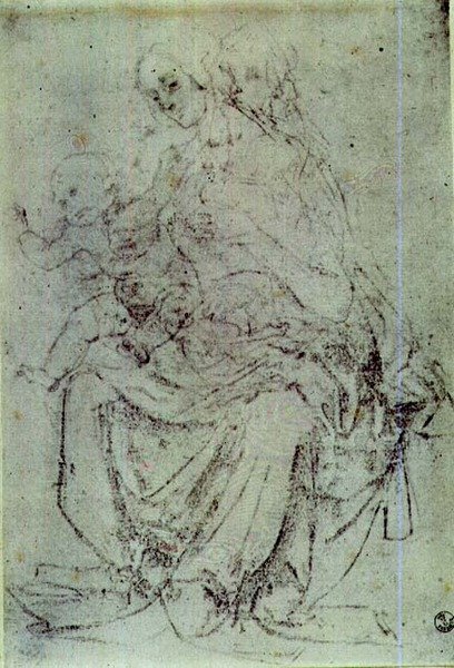 Studium Madonny z Dzieciątkiem (kreda na papierze) autorstwa Andrea del Verrocchio