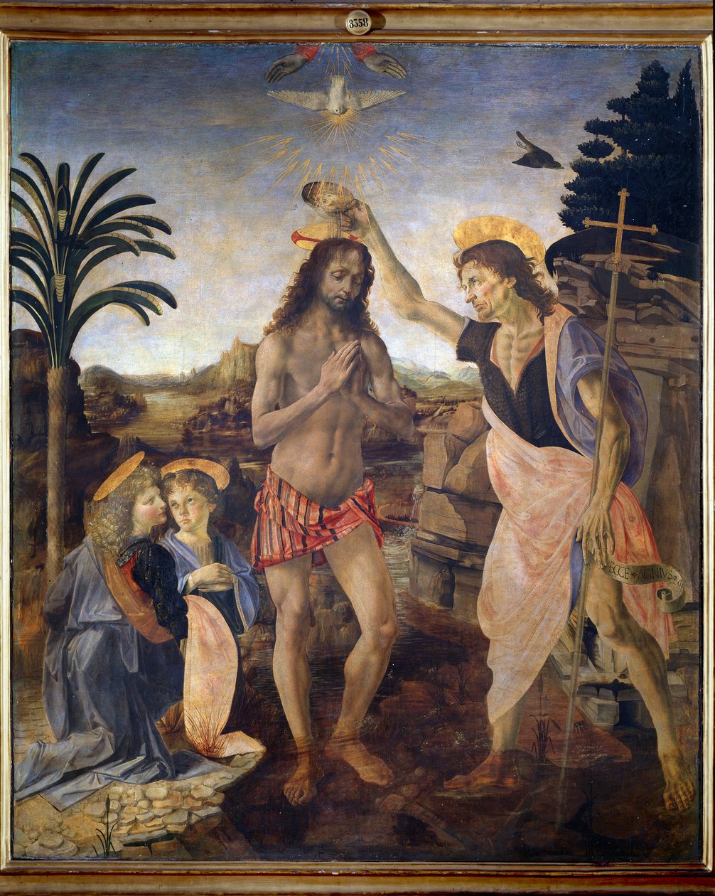 Chrzest Chrystusa - olej i tempera na desce autorstwa Andrea del Verrocchio