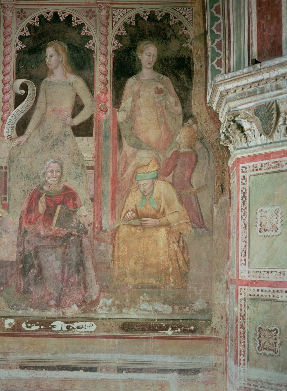 Kościół wojujący i triumfujący, w hiszpańskiej kaplicy, fragment retoryki, Cycerona, gramatyki i Aeliusza Donata autorstwa Andrea di Bonaiuto (fl.1343 77)