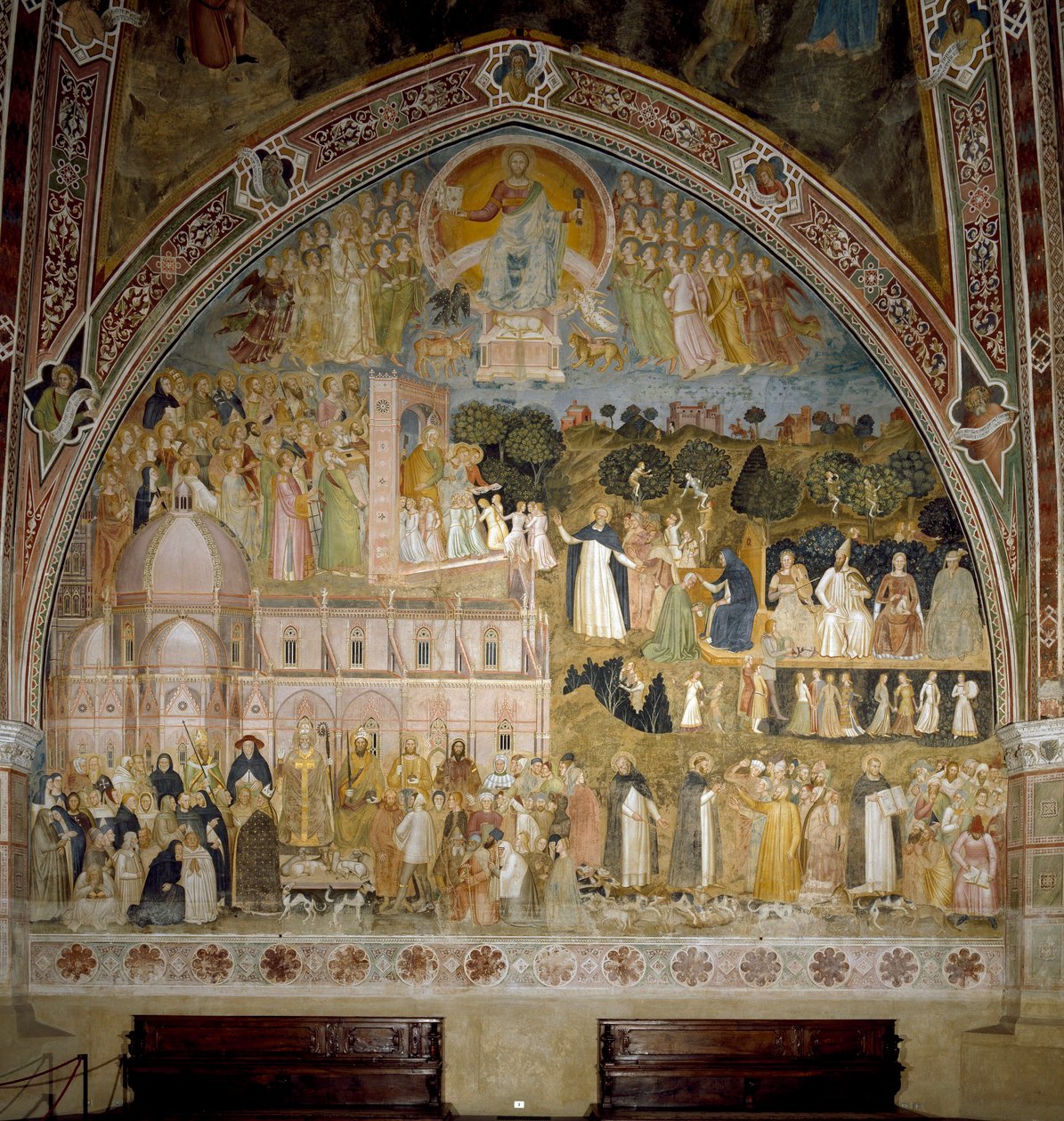 Triumf Kościoła katolickiego i zakonu dominikanów. Kaplica Hiszpanów (Fresco autorstwa Andrea di Bonaiuto (fl.1343 77)