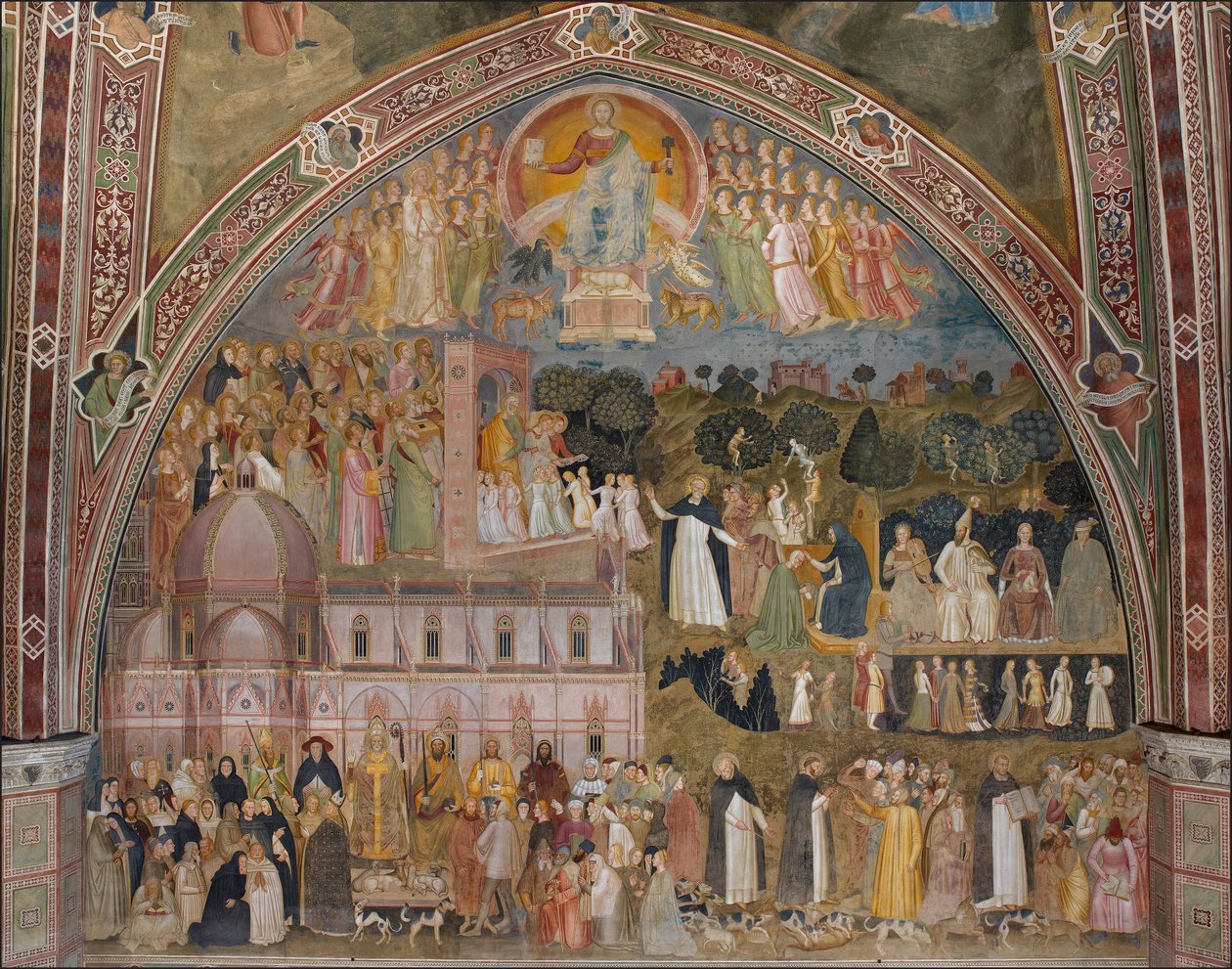 Via Veritatis, Kościół wojujący i triumfujący (Le chemin de verite, wojujący Eglise et triomphante) - Fresk Cappellone degli Spagnoli par Andrea di Bonaiuto autorstwa Andrea di Bonaiuto (fl.1343 77)