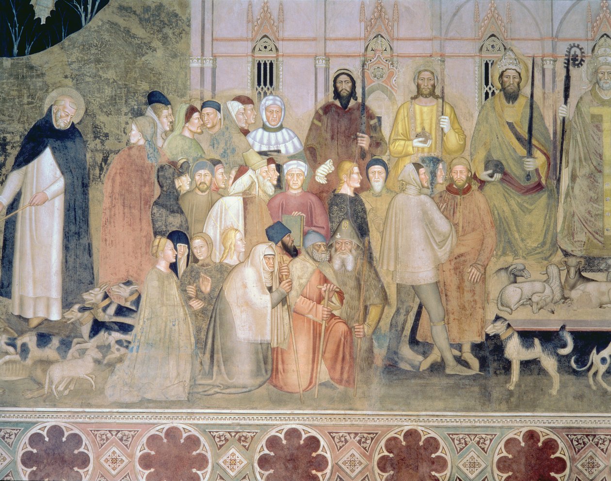 Kościół wojujący i triumfujący, detal, z kaplicy hiszpańskiej, ok. 1369 autorstwa Andrea di Bonaiuto
