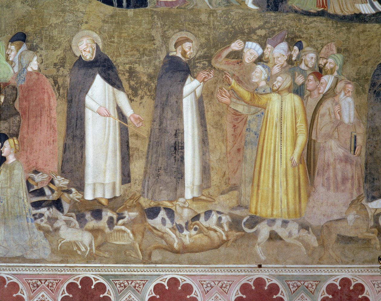 Kościół wojujący i triumfujący, fragment heretyków, z kaplicy hiszpańskiej, ok. 1369 autorstwa Andrea di Bonaiuto