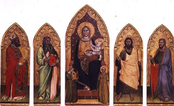 Madonna z Dzieciątkiem ze świętymi (tempera na panelu) autorstwa Andrea di Cione Orcagna