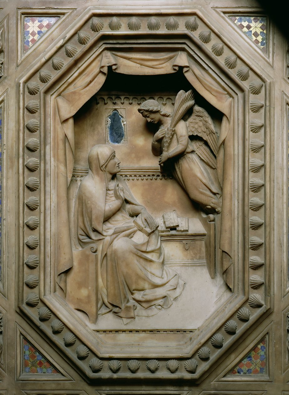 Tabernakulum, fragment Zwiastowania NMP, kamień 1359 autorstwa Andrea di Cione Orcagna
