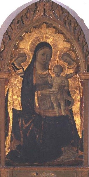 Madonna z Dzieciątkiem i Dwoma Aniołami (tempera na panelu) autorstwa Andrea di Giusto Manzini