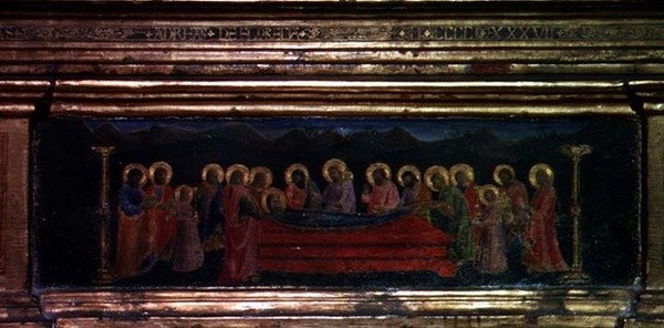 Madonna w pasie, detal predelli autorstwa Andrea di Giusto Manzini