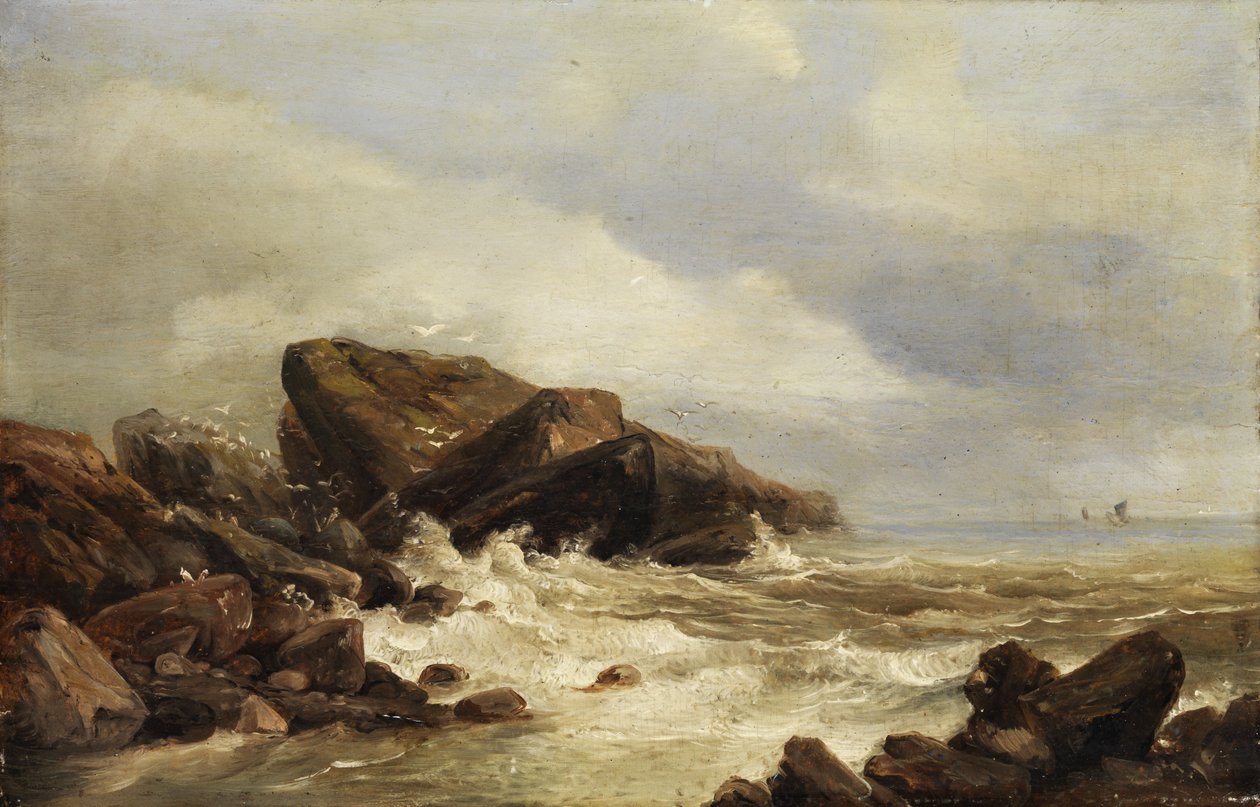 Skaliste wybrzeże na falach autorstwa Andreas Achenbach