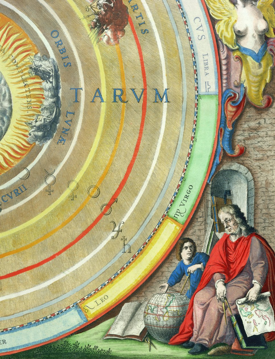 Astronom, szczegół z mapy planet, z „Atlasu niebieskiego, czyli harmonii wszechświata” (Atlas coelestis seu harmonia macrocosmica) wyd. Joannes Janssonius, Amsterdam, 1660-61 (ha autorstwa Andreas Cellarius