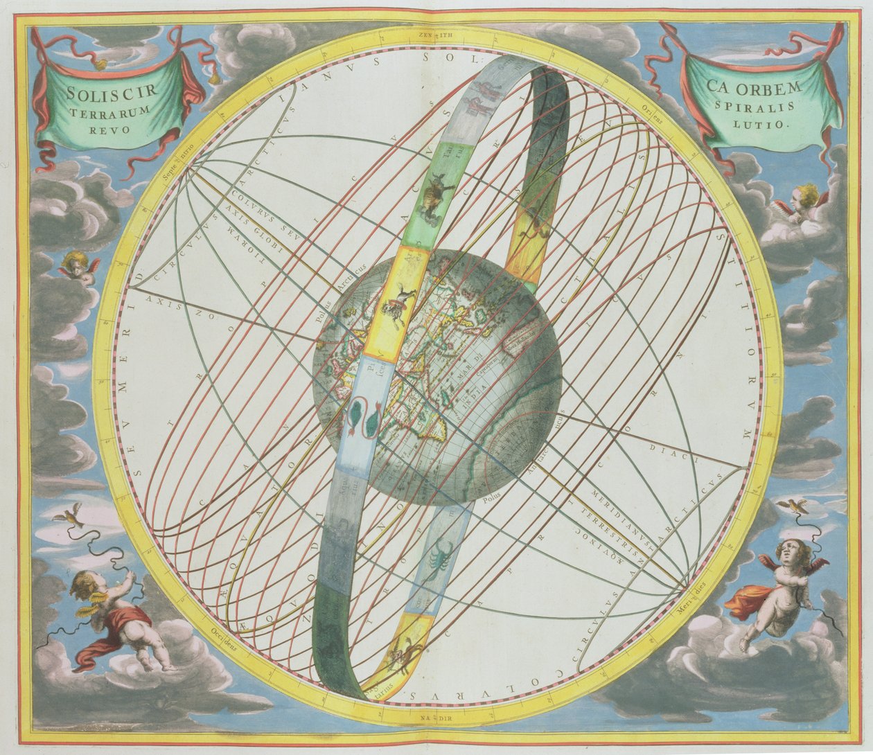 Mapa przedstawiająca orbitę Księżyca wokół Ziemi, z „Atlasu niebieskiego lub harmonii wszechświata” (Atlas coelestis seu harmonia macrocosmica) wyd. Joannes Janssonius, Amsterdam, 1660-61 autorstwa Andreas Cellarius