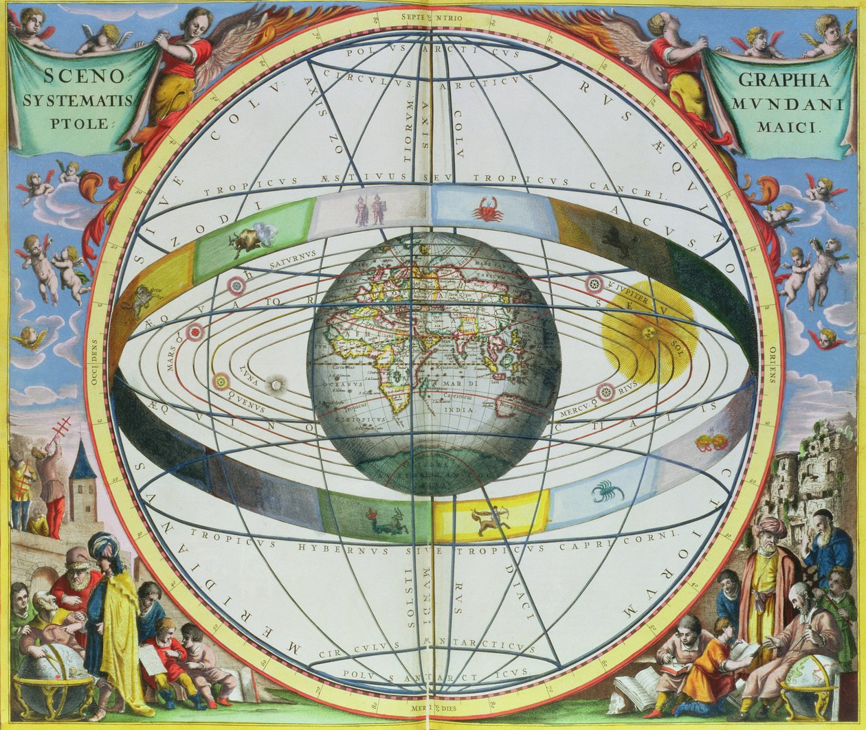 Mapa chrześcijańskich konstelacji z „Atlasu niebieskiego, czyli harmonii wszechświata” (Atlas coelestis seu harmonia macrocosmica) wyd. Joannes Janssonius, Amsterdam, 1660-61 (ręcznie kolorowane en autorstwa Andreas Cellarius