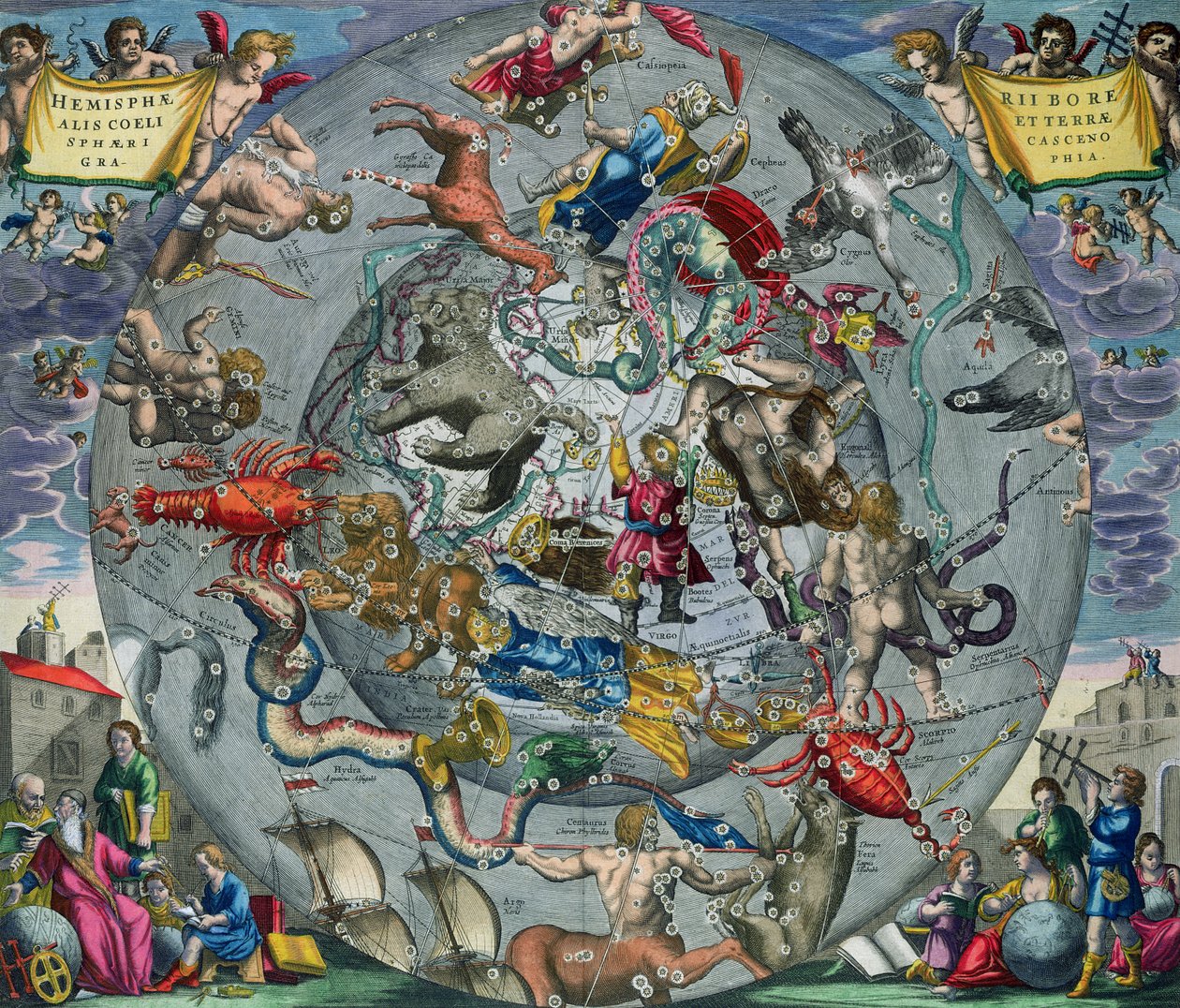 Mapa gwiazdozbiorów półkuli północnej, z "Atlasu niebieskiego, czyli harmonii wszechświata" (Atlas coelestis seu harmonia macrocosmica) wydanego przez Joannesa Janssoniusa, Amsterdam, 1660 r. autorstwa Andreas Cellarius