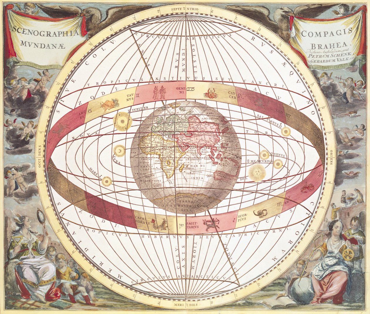 Planisphere z „Atlas Coelestis”, rytowany przez Pietera Schenka (1660-1719) i Gerarda Valka (1651-1726) (kolorystyka) autorstwa Andreas Cellarius