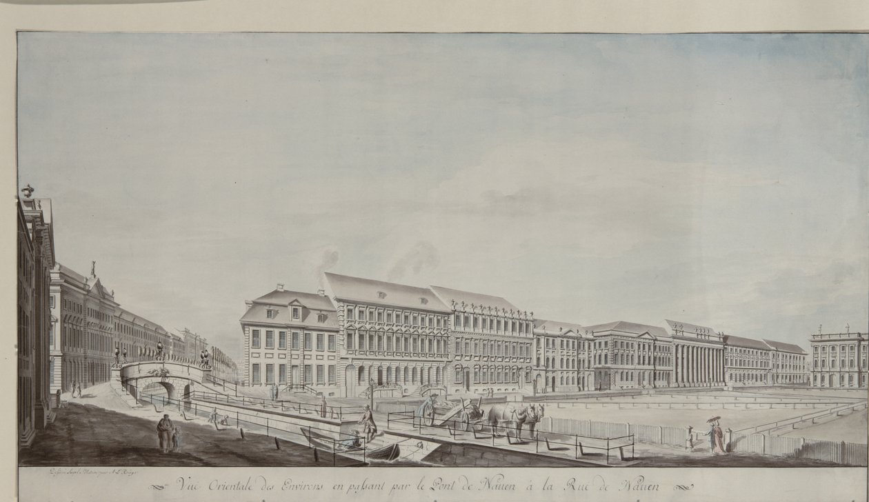 Zachodni aspekt Wilhelmsplatz, ok. 1773 (pióro i ołówek na papierze) autorstwa Andreas Ludwig Kruger