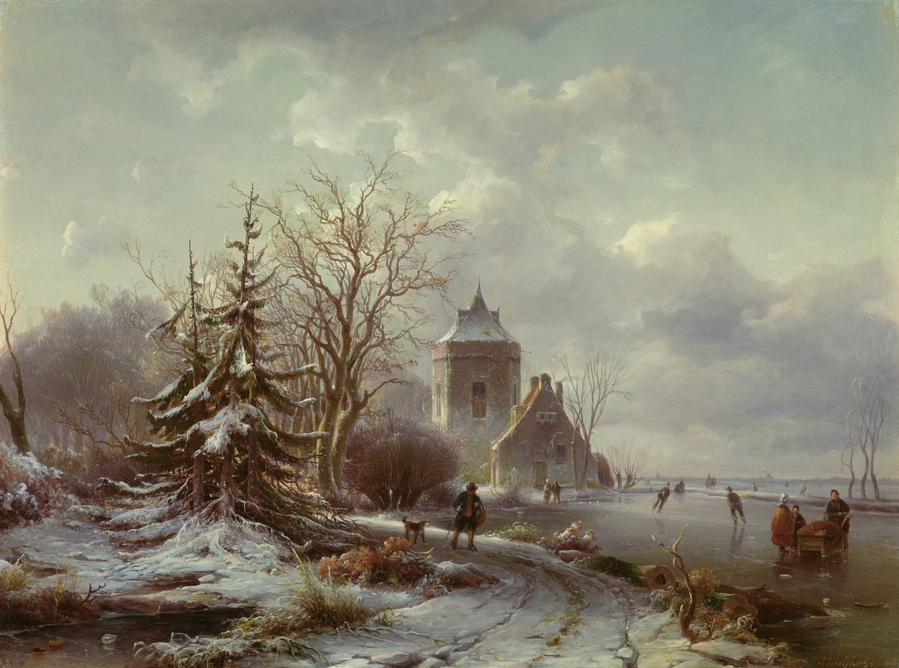Scena zimowa, XIX w. autorstwa Andreas Schelfhout