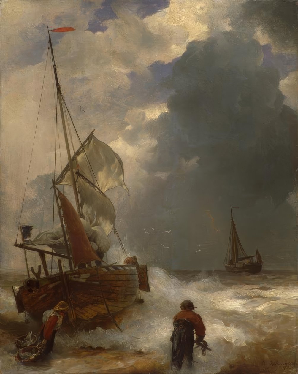 A. Achenbach, wyładunek rybaków autorstwa Andreas Achenbach