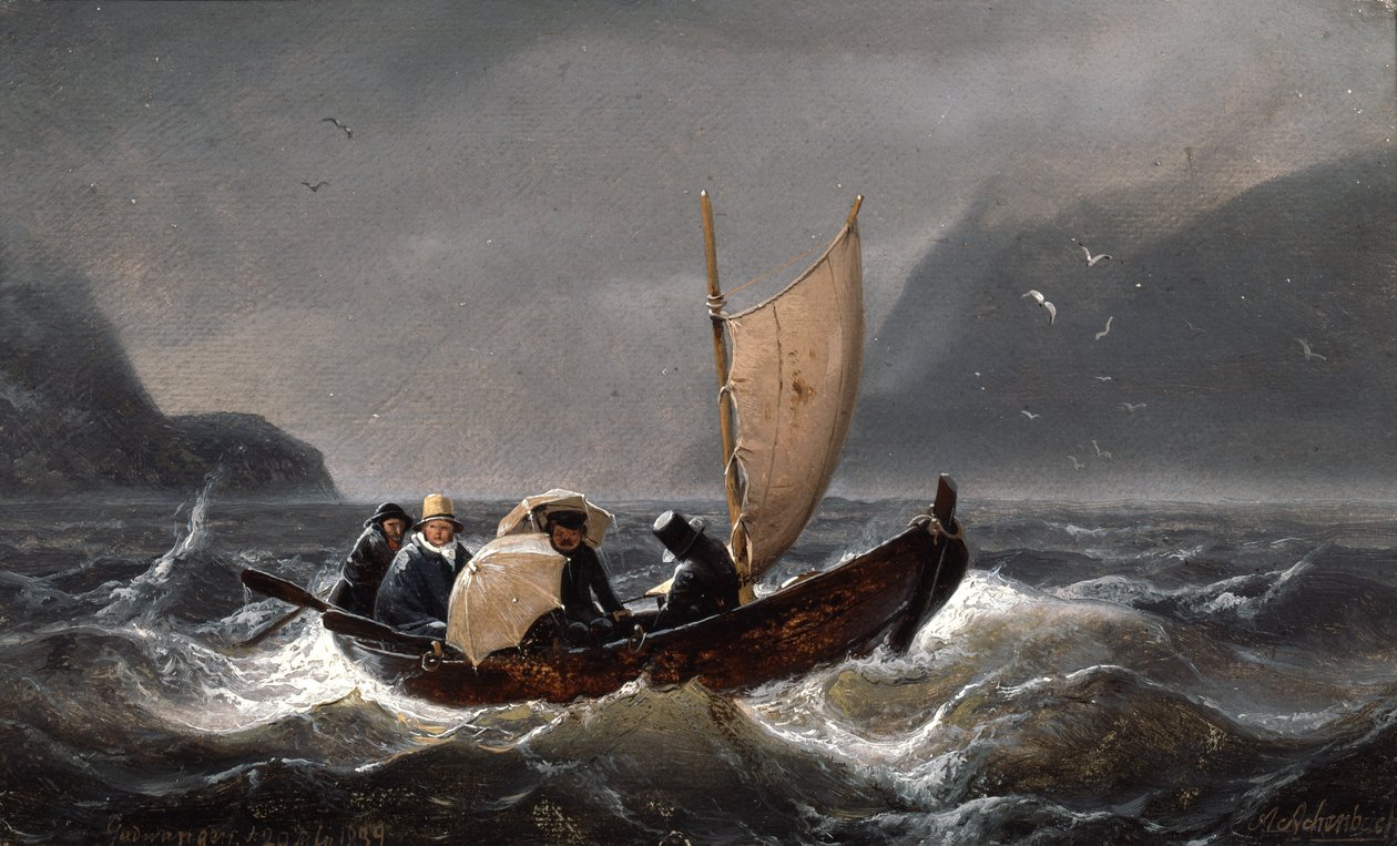 Artyści w sztormowej pogodzie w Sognefjorden autorstwa Andreas Achenbach