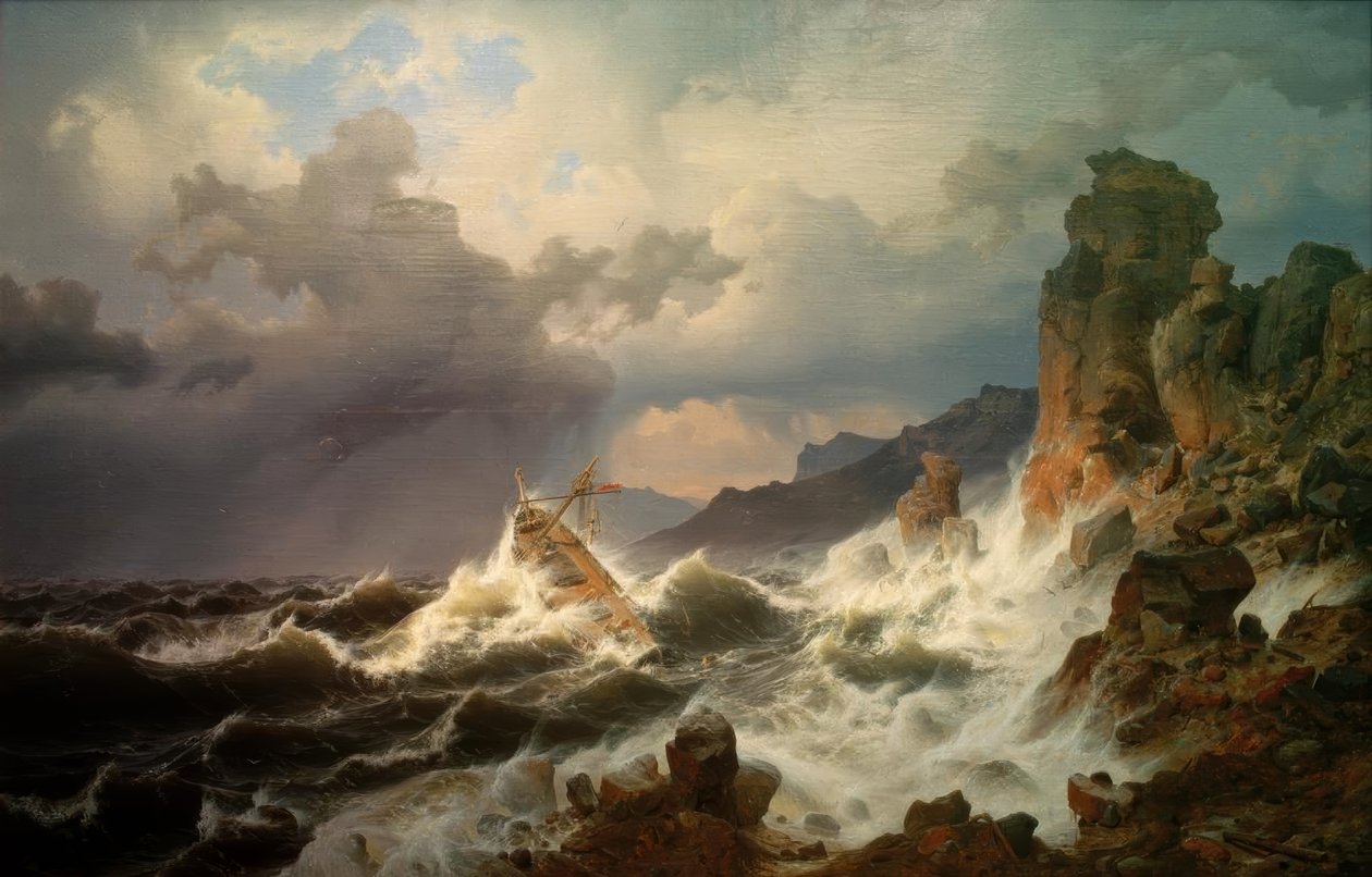 Burza morska na norweskim wybrzeżu autorstwa Andreas Achenbach