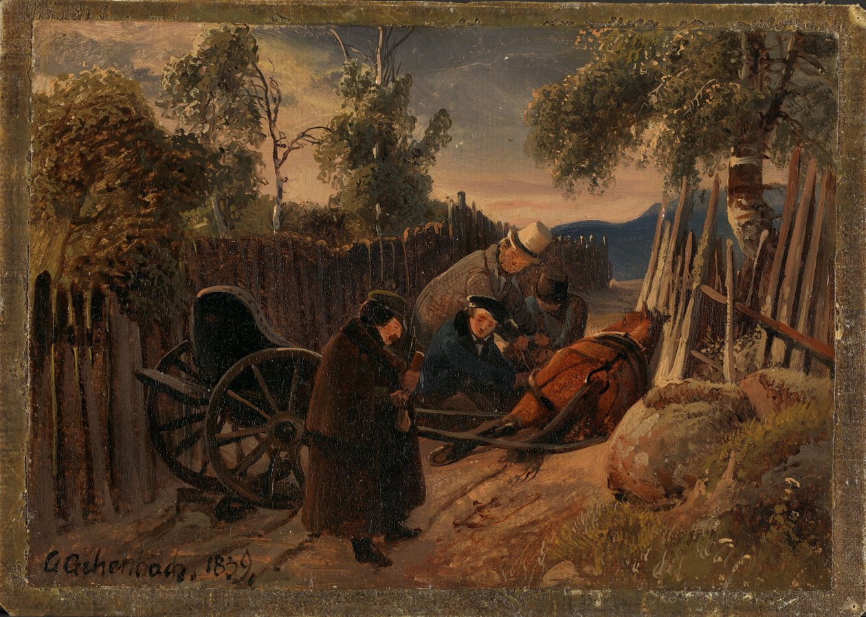 Wypadek powozu autorstwa Andreas Achenbach