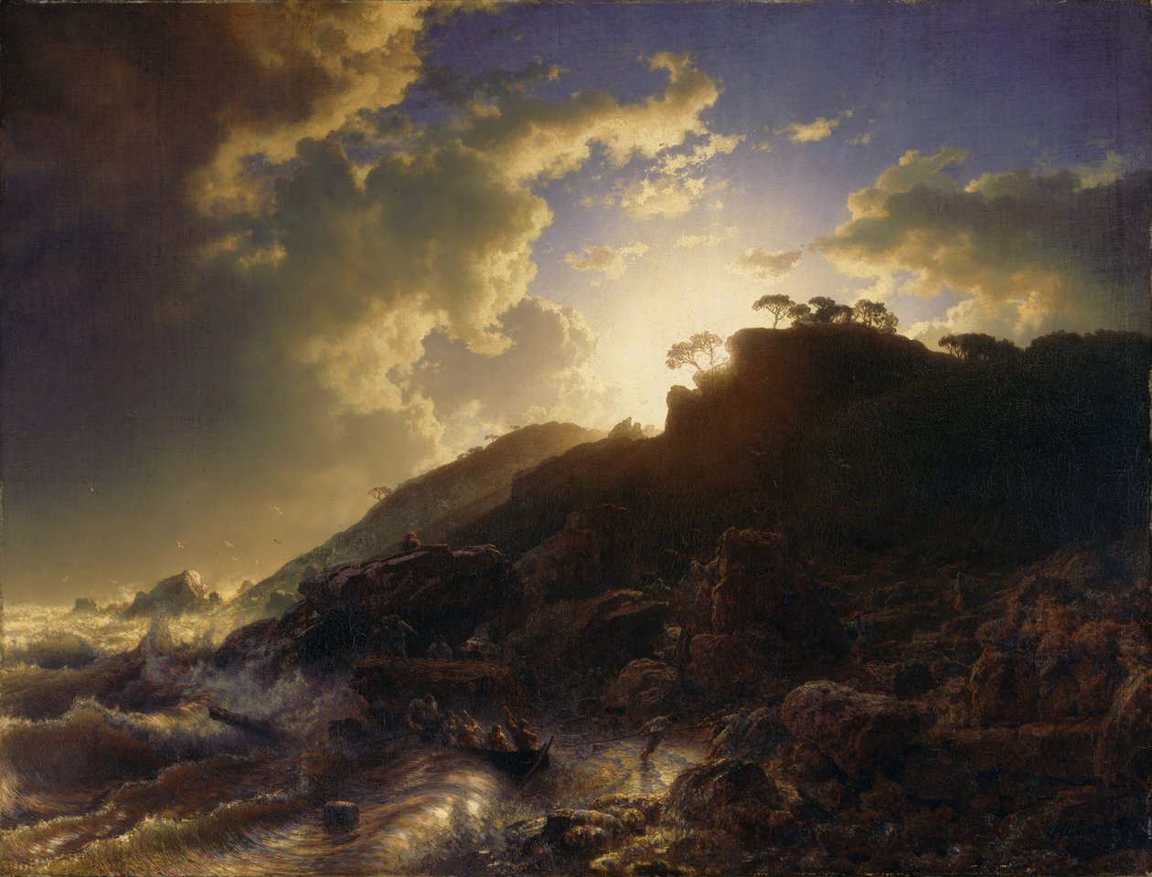 Francuski: Coucher de soleil après une tempête sur la côte de la Sicile Zachód słońca po burzy na wybrzeżu Sycylii autorstwa Andreas Achenbach