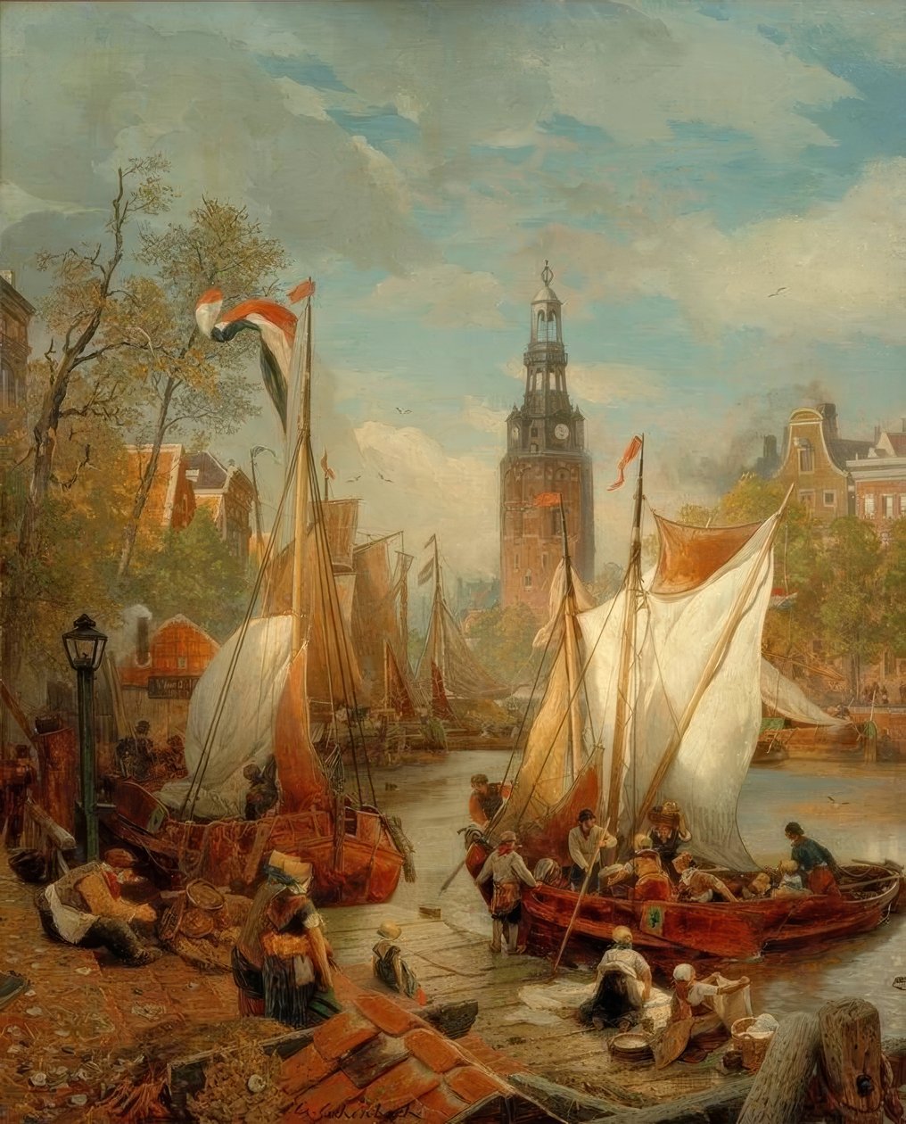 Scena portowa w Amsterdamie (zdjęcie holenderskiej plaży) autorstwa Andreas Achenbach