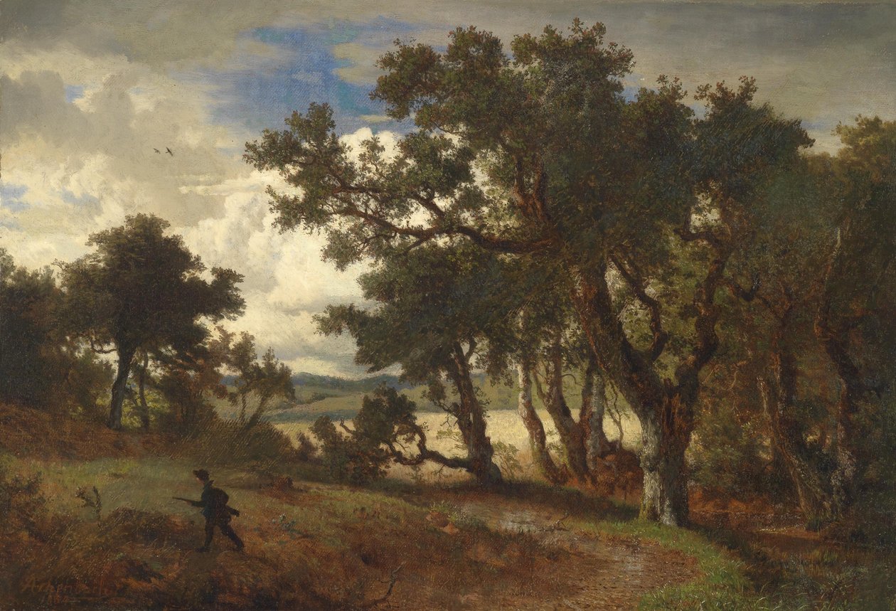 Myśliwy w krajobrazie autorstwa Andreas Achenbach