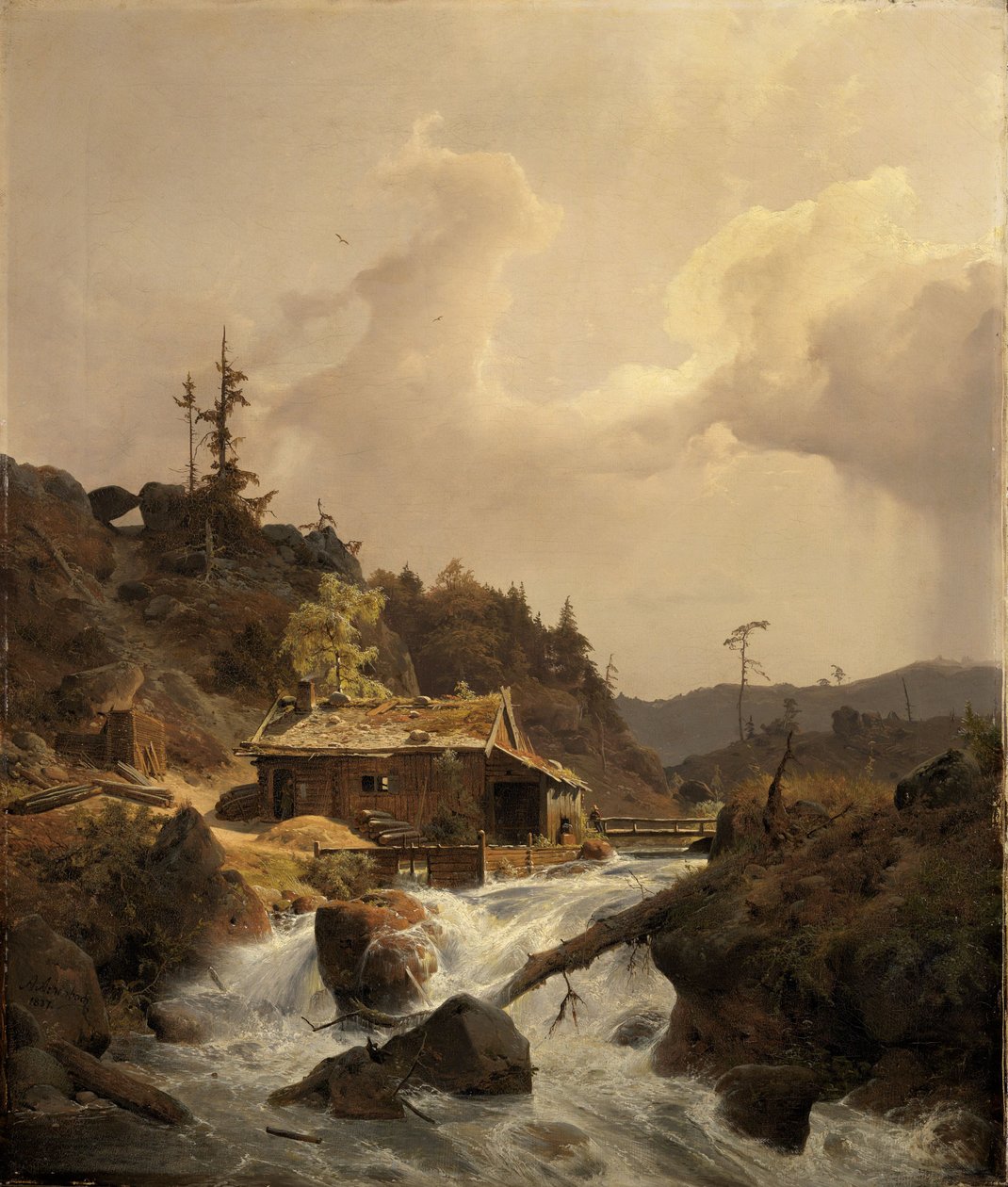 Norweski krajobraz z tartakiem autorstwa Andreas Achenbach