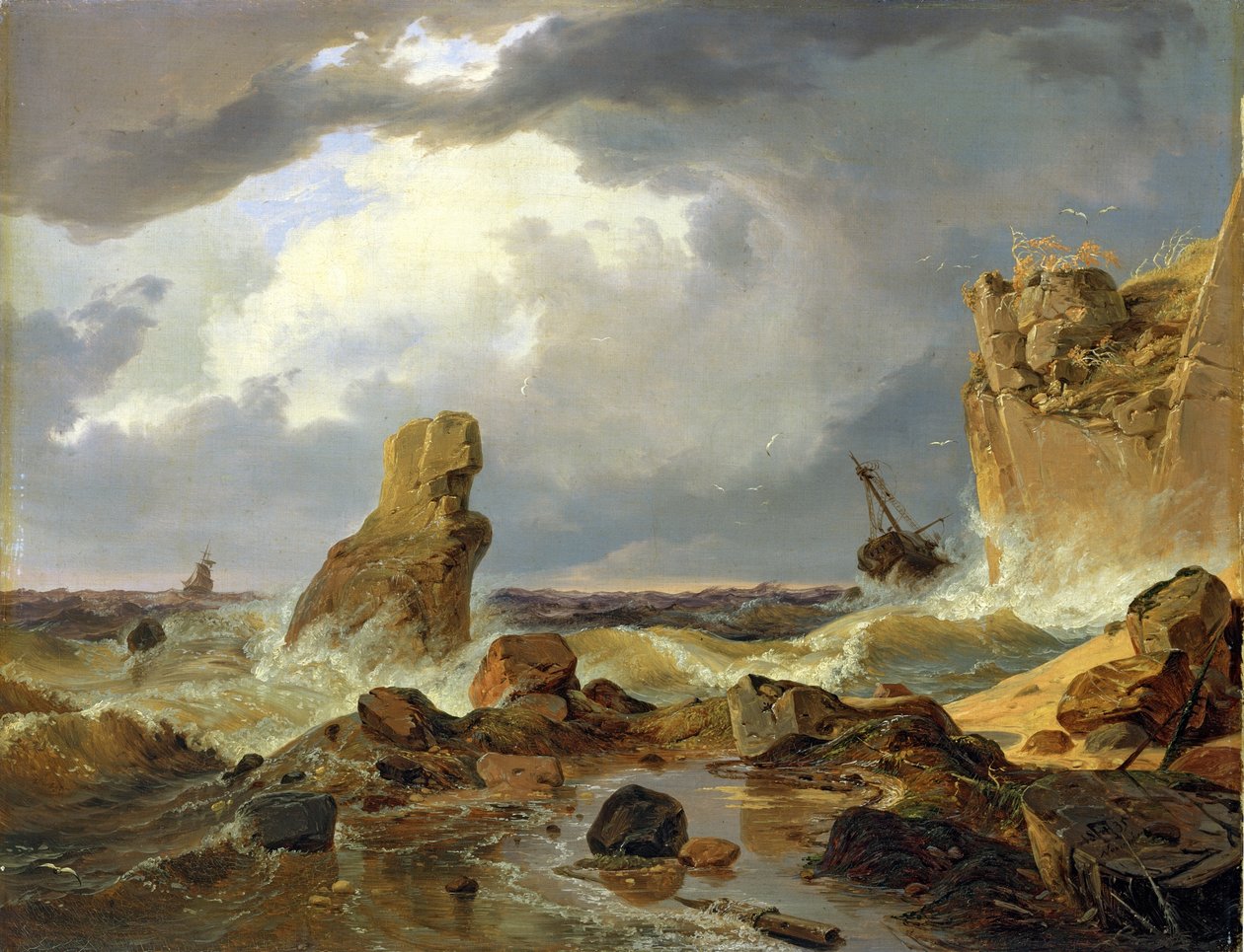 Surfowanie na skalistym wybrzeżu autorstwa Andreas Achenbach