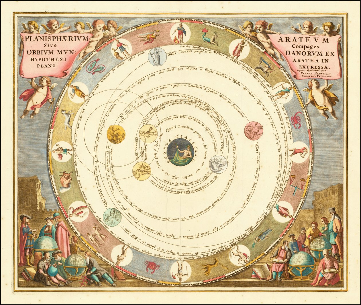 Wykres z 1660 r. ilustrujący model wszechświata greckiego astronoma Aratusa autorstwa Andreasa Cellariusa autorstwa Andreas Cellarius