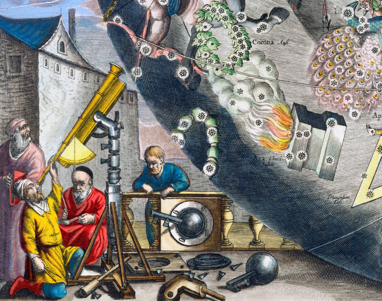 Astronomowie patrzący przez teleskop, 1660-1661 autorstwa Andreas Cellarius