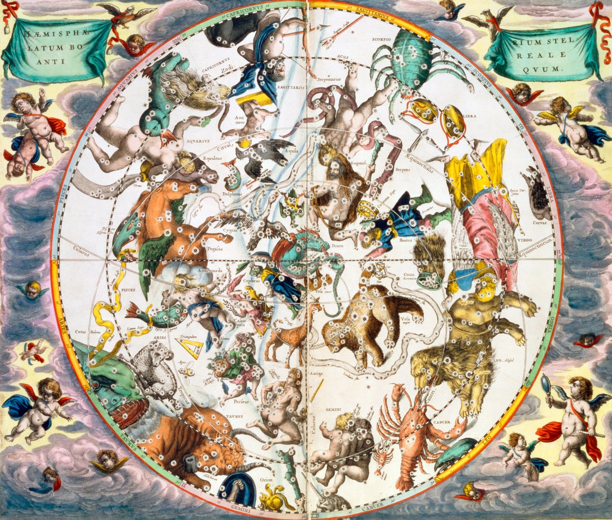 Niebiańska planisfera ze znakami zodiaku, 1660-1661 autorstwa Andreas Cellarius