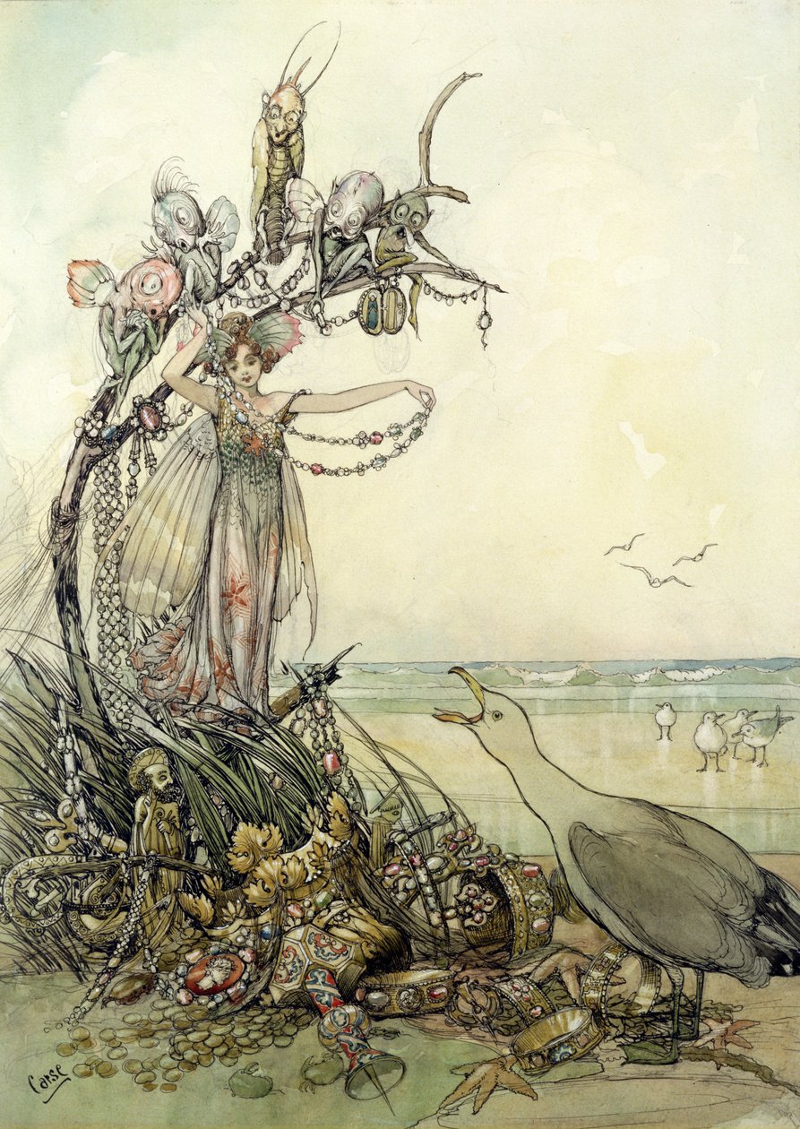 Jewels in the Wash (pióro i atrament, wc, gwasz na papierze) autorstwa Andreas Duncan Carse