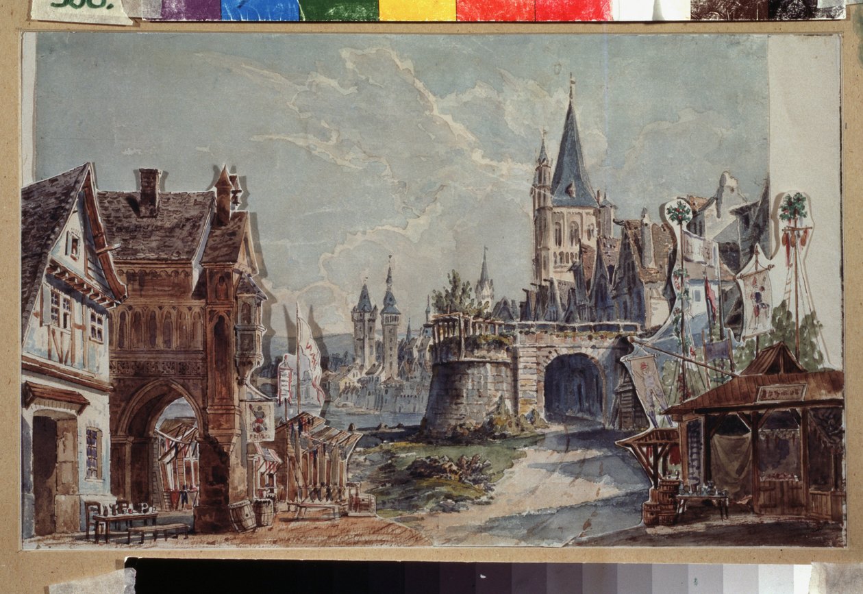Dekoracja przygotowawcza do baletu Faust autorstwa Cesare Pugni (1802-1870). Praca Andreasa Leonharda Rollera (1805-1891), akwarela i tusz na papierze autorstwa Andreas Leonhard Roller