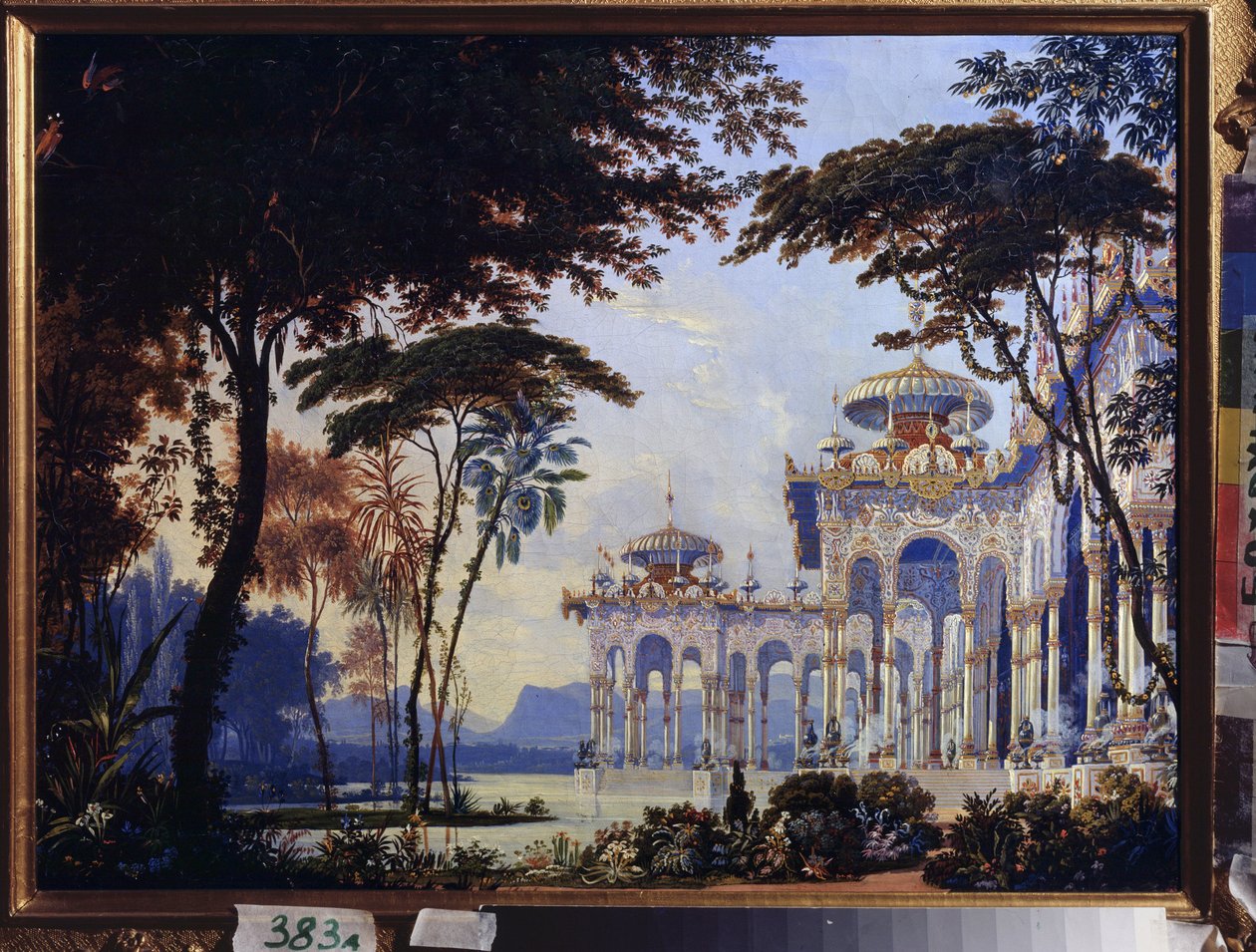 Pałac - Dekoracja przygotowawcza do opery „Rousłan i Ludmiła” Michaiła Glinki (1804-1857) - Scenografia do opery Rusłan i Ludmiła M Glinki - Dzieło Andreasa Leonharda Rollera (1805-1891), akwarela i gwasz na papierze autorstwa Andreas Leonhard Roller