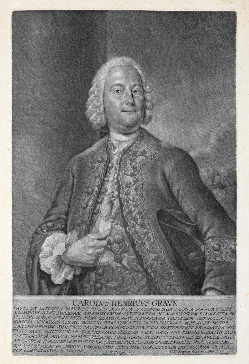 Carl Heinrich Graun (1703-59) rytowany przez Valentina Daniela Preisslera (1717-65) 1752 (mezzotinta) autorstwa Andreas Moller