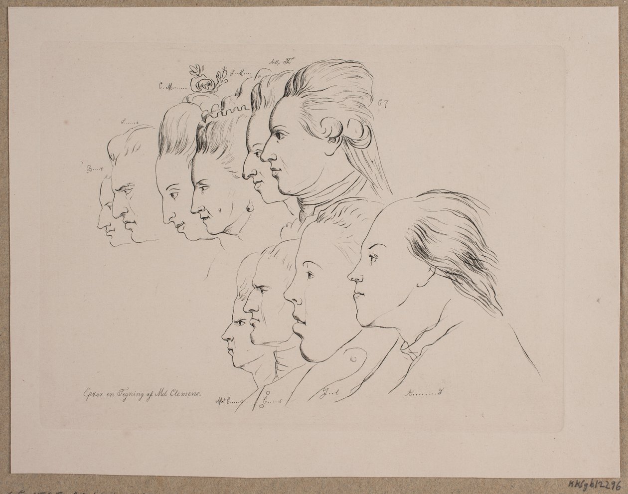 10 portretów: Enevold Brandt, Johann Friedrich Struensee, Caroline Mathilde, Julieane Marie, Dziedziczny książę Frederik, Christian VII, Marie Jeanne Clemens, J.F. Clemens, Jens Juel i Nicolai Abildgaard autorstwa Andreas Peter Madsen