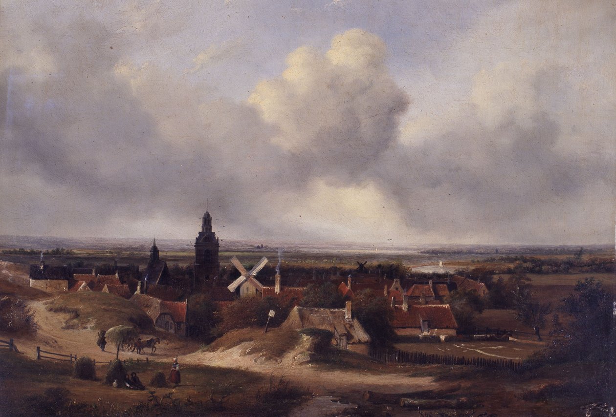 Panoramiczny widok na miasto autorstwa Andreas Schelfhout