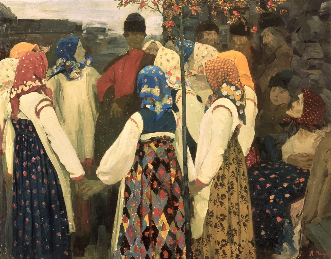 Chłopak wkradł się do okrągłego tańca dziewczyny, 1902 autorstwa Andrei Petrovich Ryabushkin