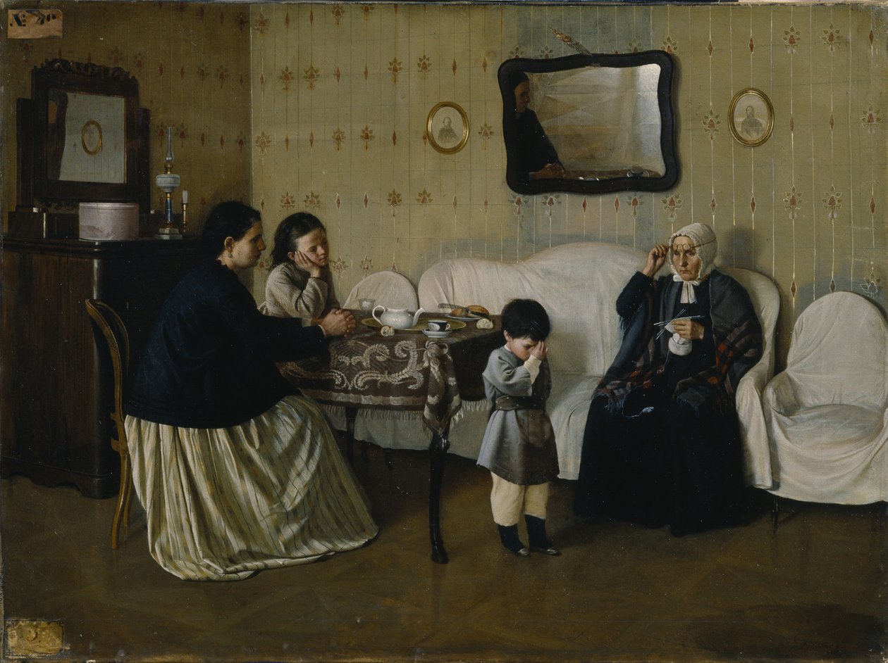 Rodzinny poranek. Naucz dziecko modlić się, 1871 autorstwa Andrei Antipovich Rumyantsev