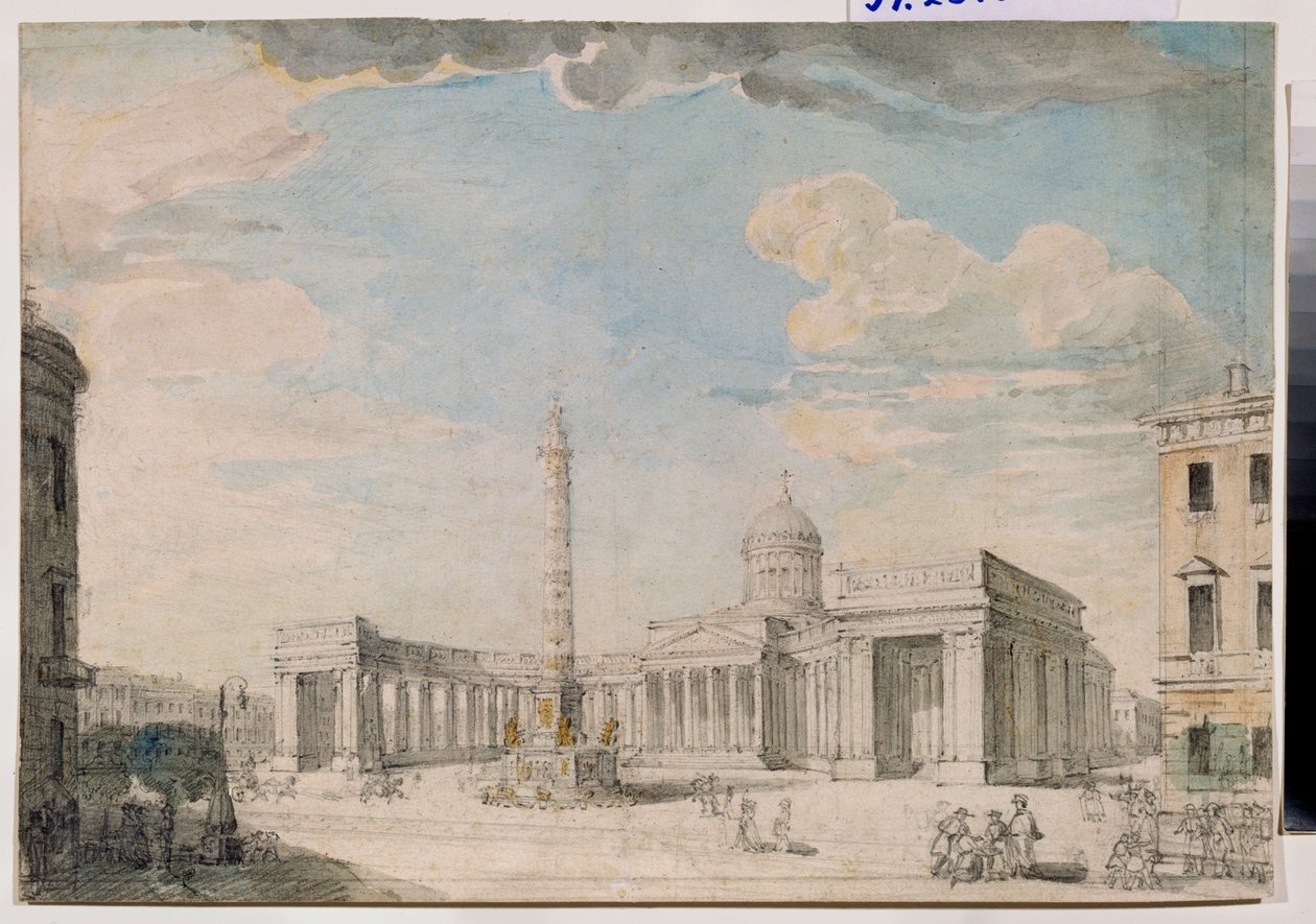 La Cathedrale Notre Dame de Kazan (Notre-Dame-de-Kazan) a Sankt Petersburg (kazańska katedra w Petersburgu) - dzieło Andrieja Nikiforowicza Woronikhina (Woronikhina) (1759-1814), ołówek i akwarela na papierze, ok. 1800 r., Sztuka rosyjska XVIII-XIX w., cl autorstwa Andrei Nikiforovich Voronikhin