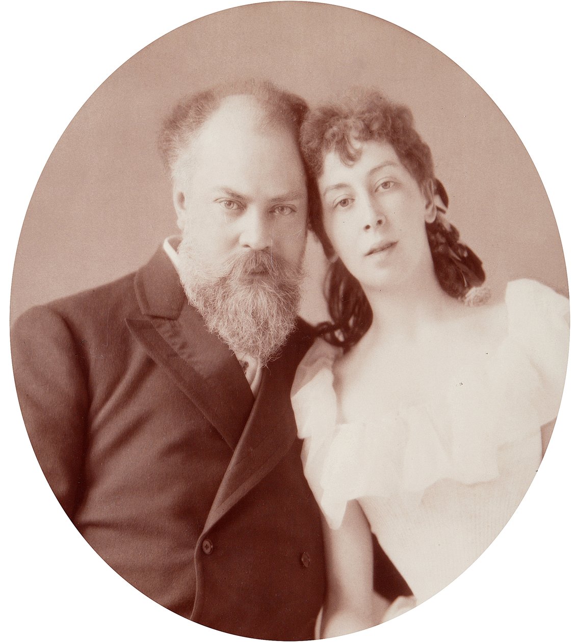 Portret artysty Konstantina Jegorowicza Makowskiego (Konstantyna Makowskiego) (1839-1915) z żoną. Albumin Photo Andrei Osipovich Karelin (1837-1906) autorstwa Andrei Osipovich Karelin
